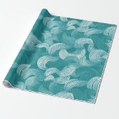 Golf Teal Aqua Beweging Wit Abstract Patroon Cadeaupapier (Uitgerold)