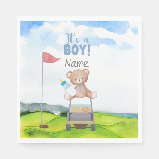 Golf Teddy Bear Het is Jongen voor Baby shower Nap Servet (Voorkant)