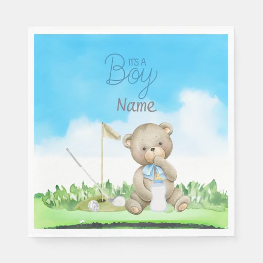 Golf Teddy Bear Het is Jongen voor Baby shower Nap Servet (Voorkant)