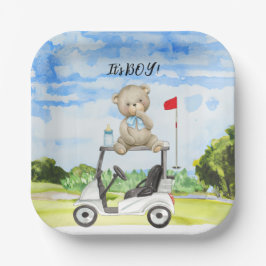 Golf Teddy Bear Het is Jongen voor Baby shower Papieren Bordje