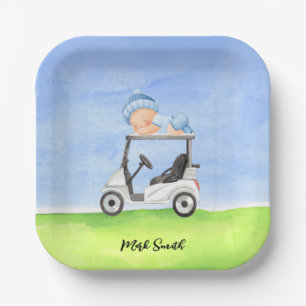 Golf Teddy Bear Het is Jongen voor Baby shower Papieren Bordje