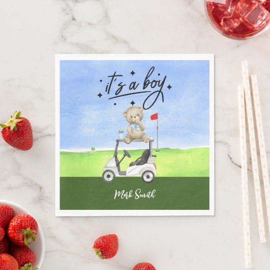 Golf Teddy Bear Het is Jongen voor Baby shower Servet (Insitu)