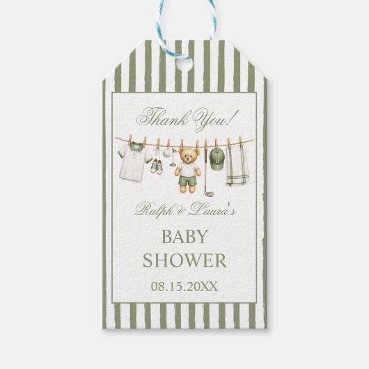Golf Teddybeer Babyshower Bedankt Cadeaulabel (Voorkant)