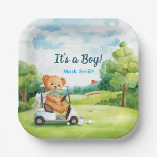 Golf Teddybeer Het is een Jongen Baby Shower Serve Papieren Bordje