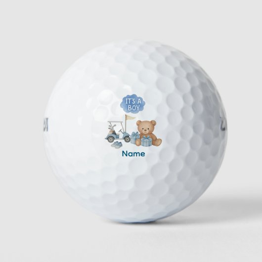 Golf Teddybeer Het is een Jongen voor Baby Shower Golfballen (Voorkant)