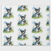 Golf teddybeer met golfkar op green cadeaupapier (Vlak)