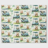 Golf teddybeer met golfkar op green cadeaupapier (Vlak)