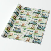 Golf teddybeer met golfkar op green cadeaupapier (Uitgerold)