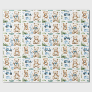 Golf Teddybeer met Golfkar voor Babygolfer Jongen Cadeaupapier