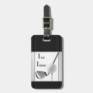 Golf Tee Tijd Zwarte Leren Afbeelding Voor Mannen Bagagelabel