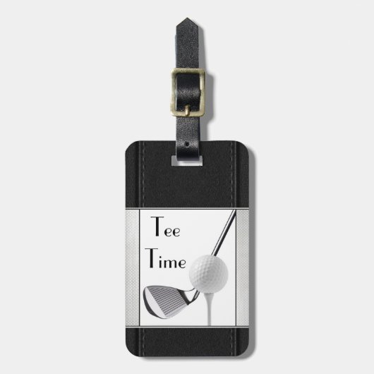 Golf Tee Tijd Zwarte Leren Afbeelding Voor Mannen Bagagelabel (Voorkant verticaal)