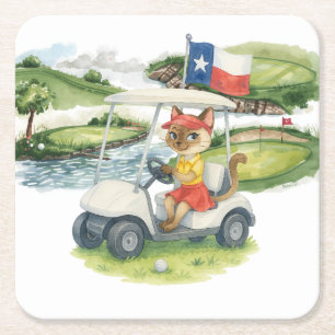 Golf Texas Thema voor Cat Lovers Kartonnen Onderzetters