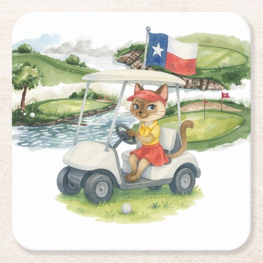 Golf Texas Thema voor Cat Lovers Kartonnen Onderzetters (Voorkant)