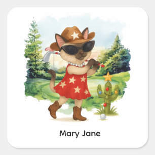 Golf Texas thema voor kattenliefhebbers Vierkante Sticker