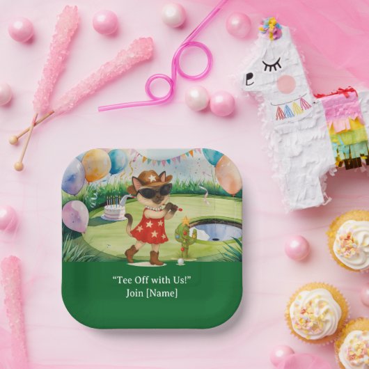 GOLF TEXAS Verjaardagsfeest voor kattenliefhebbers Papieren Bordje (Feest)