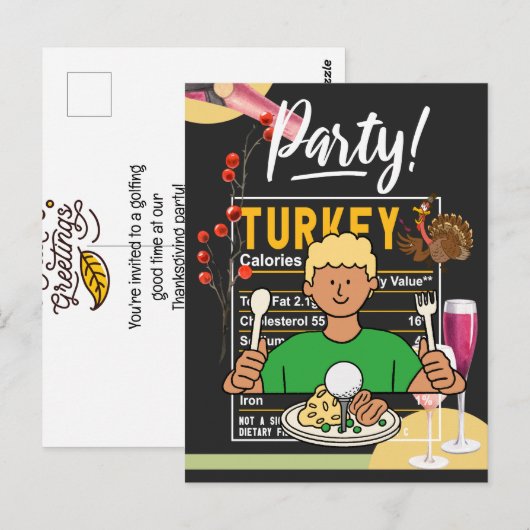 Golf Thanksgiving golfer eet bal kalkoen grappig Briefkaart (Voorkant / Achterkant)