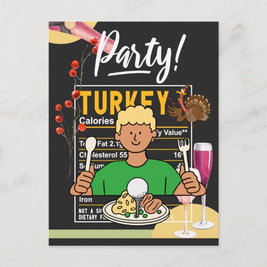 Golf Thanksgiving golfer eet bal kalkoen grappig Briefkaart (Voorkant)