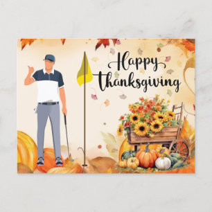Golf Thanksgiving Herfstgroet voor Golfer Briefkaart