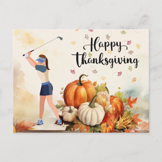 Golf Thanksgiving Herfstgroet voor Golfer Feestdagenkaart (Voorkant)