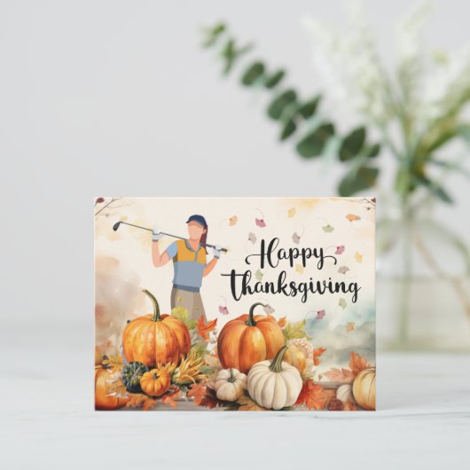 Golf Thanksgiving Herfstgroet voor Golfer Feestdagenkaart (Staand voorkant)