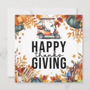 Golf Thanksgiving met golfkar Herfstthema Feestdagenkaart
