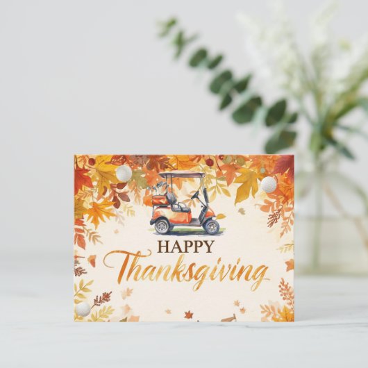 Golf Thanksgiving met golfkar Herfstthema Feestdagenkaart (Staand voorkant)