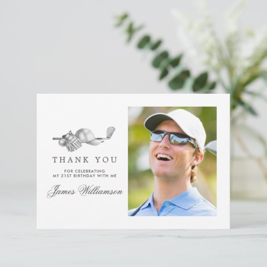 Golf thema 21e verjaardag foto bedankkaart (Staand voorkant)