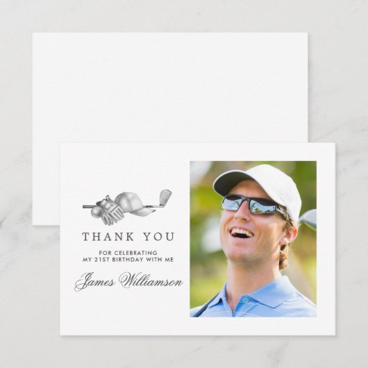 Golf thema 21e verjaardag foto bedankkaart (Voorkant / Achterkant)
