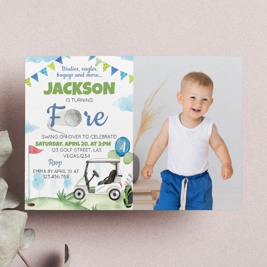 Golf Thema 4e Verjaardagsfeest Uitnodiging