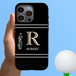 Golf Thema Aangepaste Monogram Naam Clubs iPhone 16 Pro Max Hoesje