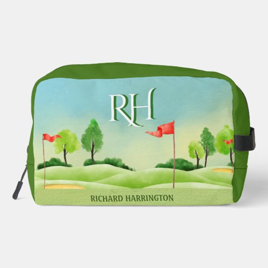 Golf Thema Cursus Groen Monogram Naam Toilettasje (Achterkant)