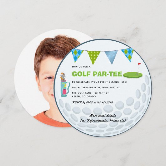 Golf Thema Feest Foto Uitnodiging (Voorkant / Achterkant)