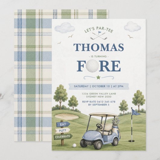 Golf Thema Jongen 4e Verjaardag Kaart (Voorkant / Achterkant)