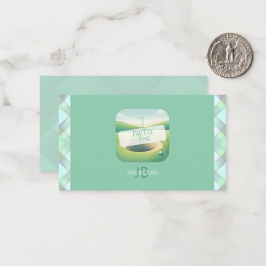 Golf thema Monogram Note Kaart | Platte optie Notitiekaartje (Voorkant / Achterkant in situ)