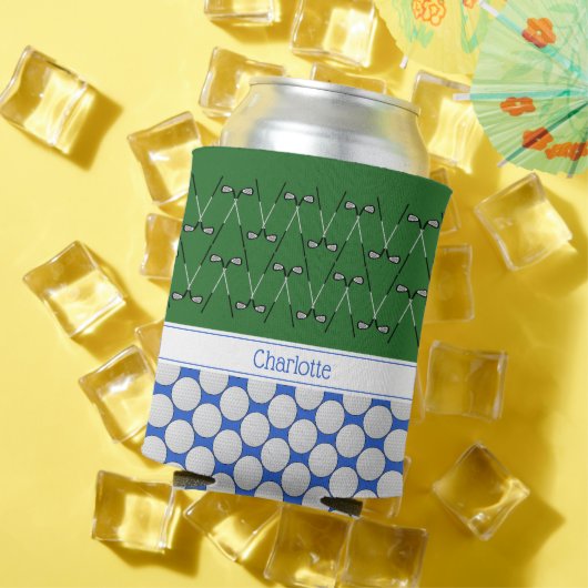 Golf thema patroon aangepaste naam groen blauw blikjeskoeler (Insitu Zomer)