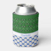 Golf thema patroon aangepaste naam groen blauw blikjeskoeler (Blikje Voorkant)