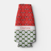 Golf thema patroon aangepaste naam rood groen flesjeskoeler (Voorkant)