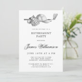 Golf Thema Pensioen Party Zwart Wit Kaart (Staand voorkant)