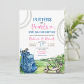 Golf Thema Putters of Parels Gender Reveal Party Kaart (Staand voorkant)