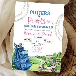 Golf Thema Putters of Parels Gender Reveal Party Kaart