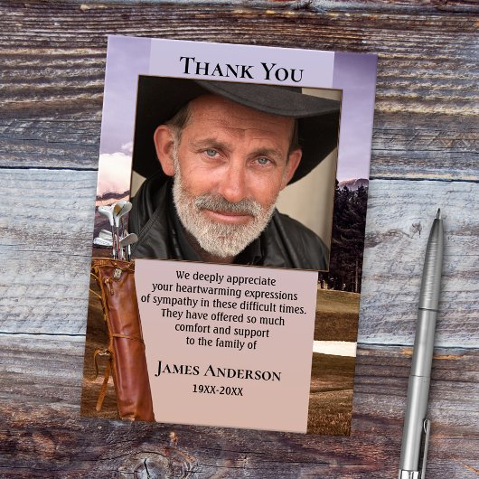 Golf thema Sympathy Begrafenisfoto Dank u kaart