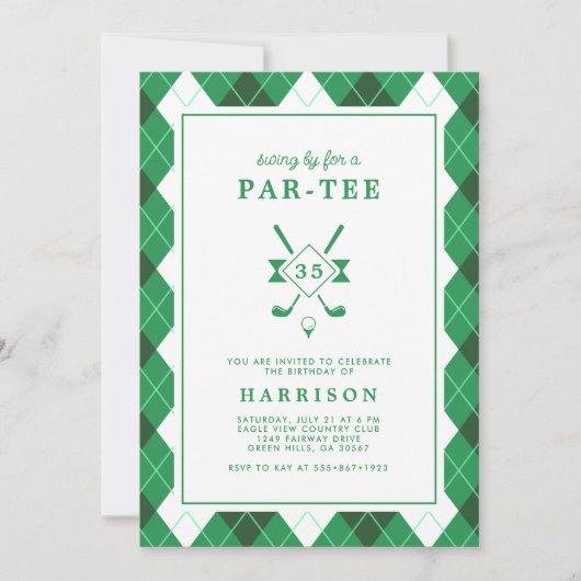 Golf thema verjaardagsfeestje elke leeftijd Preppy Kaart (Voorkant)