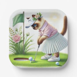 Golf thema voor kattenliefhebbers papieren bordje