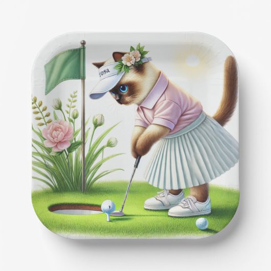 Golf thema voor kattenliefhebbers papieren bordje (Voorkant)