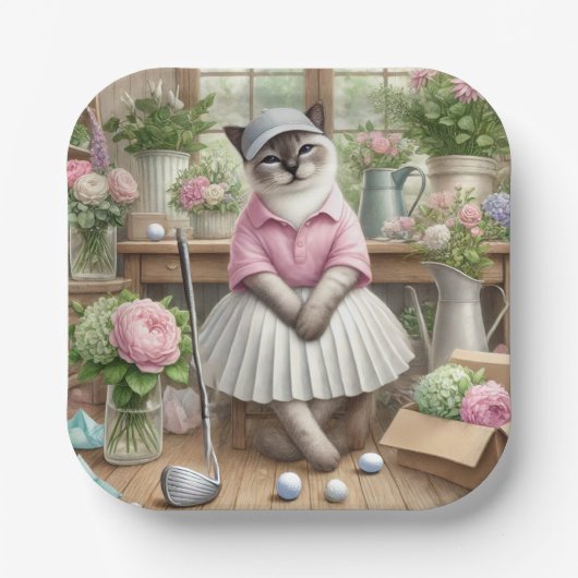 Golf thema voor kattenliefhebbers papieren bordje (Voorkant)