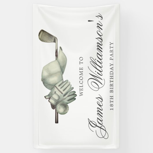 Golf Theme 18th Birthday Party Custom Welcome Spandoek (Verticaal)