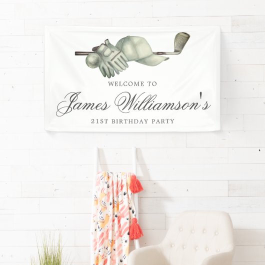 Golf Theme 21st Birthday Party Custom Welcome Spandoek (Insitu)