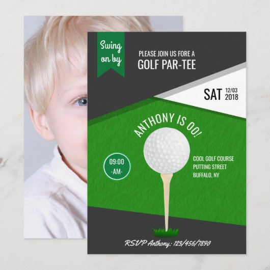 Golf Theme Birthday Party Gepersonaliseerd Foto ui Kaart (Voorkant / Achterkant)