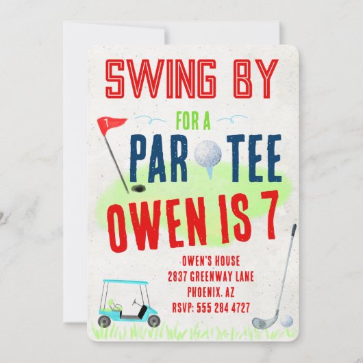 Golf Theme Birthday Party Invitations Kaart (Voorkant)