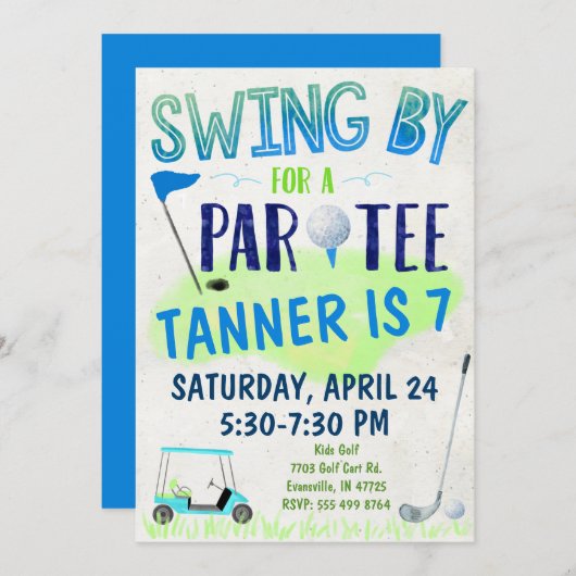 Golf Theme Birthday Uitnodiging (Voorkant / Achterkant)
